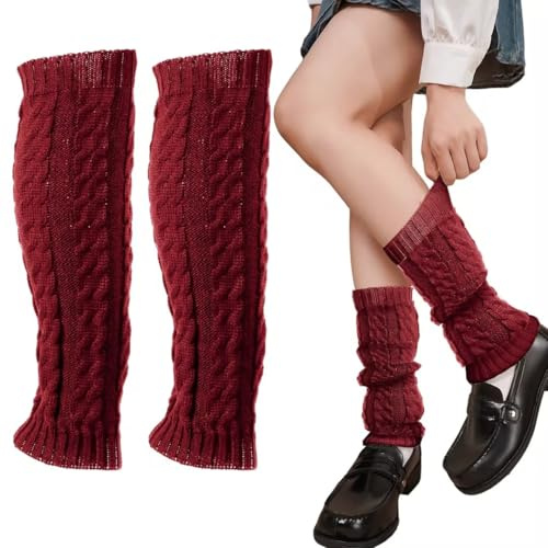 AUNGCSHE Winter Leg Warmers, Stulpen Damen aus Wolle und Acryl, Weich Sportgeschenk, Beinlinge für jeden Tag, Tanzen, Sport, Gym, Bergtouren, Beinwärmer Mädchen für Ballett (Weinrot)