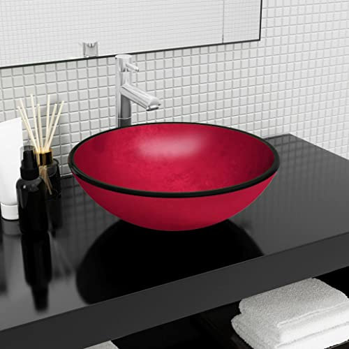 CIADAZ Lavabo de Vidrio Templado Rojo 42x14 cm, Fregadero, Lavabo Baño, Lavamanos Baño, Lavatorio Casa De Banho, Mueble Lavabo sobre Encimera - SPU:345266