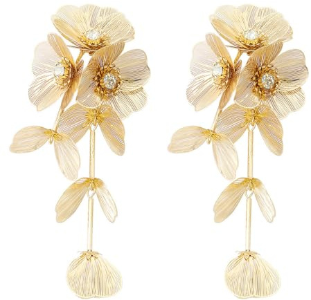 TOFBS Ohrringe für Damen 925 Silber Nadel Ohrring Personalisierter Übertriebene Tropfen Ohrringe Hohl Metall Filigrane Blumenohrringe Modeschmuck
