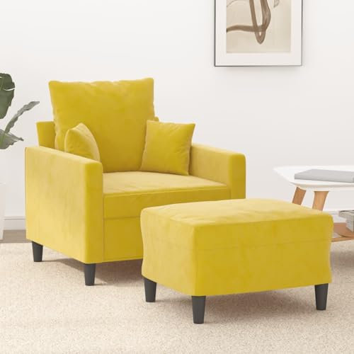 Willood Sessel mit Hocker Gelb 60 cm Samt,Sofa geeignet für Wohnzimmer, Sofa Set, mit Armlehnen und Kissen