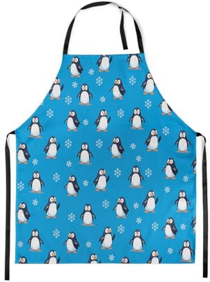 Loussiesd Pinguin Wasserdicht Küchenschürze für Köche Kochen Lustiges Tier Gedruckt Schürze Hals für Jugendliche Schneeflocke Kochschürze Dunkelblau