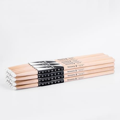 Vaisoeny Baquetas 5a，baquetas bateria，juego con punta de nailon para batería acústica o electrónica, ovalada con punta de nailon de arce para bateristas (12 pares)