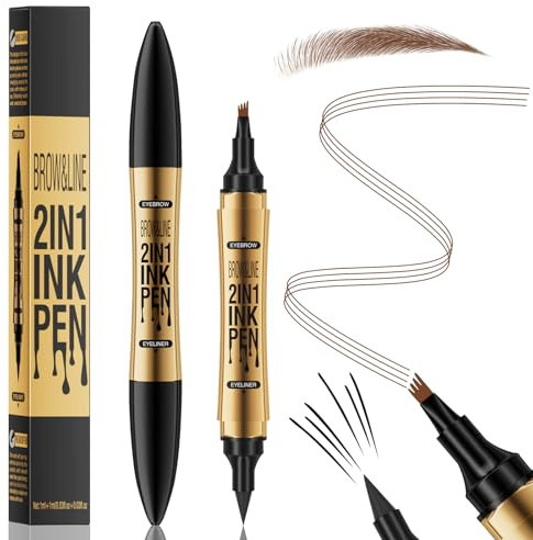 Crayon à Sourcils et Eye Liner 2-en-1, Crayon à Sourcils à Double Extrémité avec 4 Pointes de Précision, Waterproof et Anti-taches, Longue Tenue Crayon Sourcil Maquillage Naturel (Marron Clair)