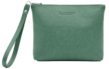 CLASSE77 Pochette à main en cuir véritable souple – Petit sac à main avec dragonne pour homme ou femme, pratique et élégant – Fabrication artisanale – Fabriqué en Italie, Vert moyen