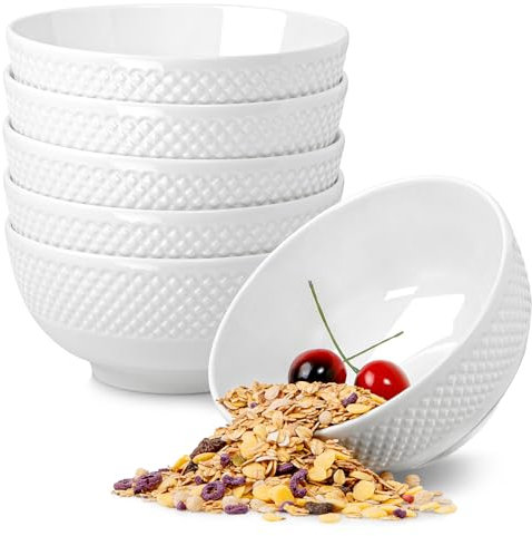 NUTRIUPS 700ml Cereal Bowl, White Soup Bowl Set, 15x7cm Ceramic Bowl for Breakfast Chili, Set of 6