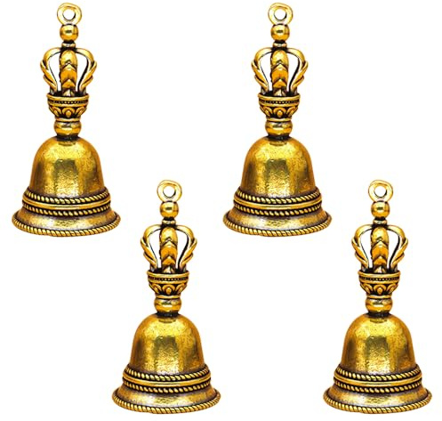 4 Stück Vintage Glocken Mini Messing Hängende Glocken DIY Haustier Glocke Bronze Handwerk Jingle Bells für Home Dekorationen Haustier Halskette Halsband Dekoration (Kronenstil)