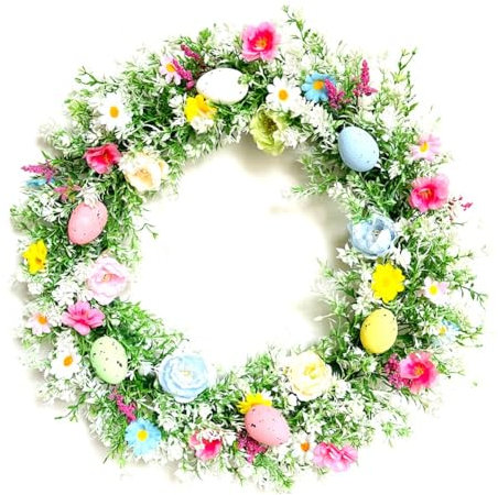 Bamberg Osterkranz mit Pastell-Eiern für die Haustür, Verschiedene Zweige, Blumen, Dekorationen, Farbenfrohe Dekoration für Den Innenbereich, Einfach zu Verwenden