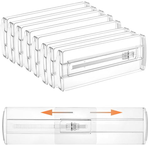 Wotendy Separadores Cajones de 10cm Altura, 8 Piezas Separadores de Cajones de Plástico, Separador de Cajones Ajustable 27-43cm, para Cocina Dormitorio Oficina Escritorio Cómoda, Transparentes