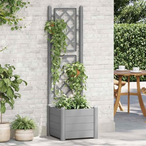 HaoChrymec Pot de Fleurs with Treillis, PP Résistant aux Intempéries, Design Élévé, Jardinière Treillis, Pot de Fleur Extérieur, Jardinière Balcon, Brise Vue, Vert Pierre, 43 x 43 x 142 cm