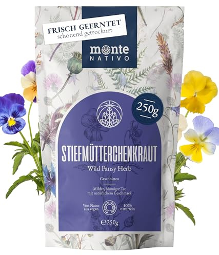Stiefmütterchen Tee Monte Nativo (250g) – Stiefmütterchenkraut geschnitten – Violet Tea - Mild und blumig und natürlich als loser Kräutertee ohne Zusätze – Beruhigende und reine Infusion