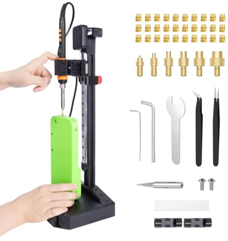 Vertical Heat Set Insert Press Tool | 90W Soldering Iron, 30 Brass Threaded Inserts (M3/M4/M5/M6/M8) & Heat-Set Tip | Compatible with PLA, ABS, PETG | for 3D Printed Components DIY Plastic Parts