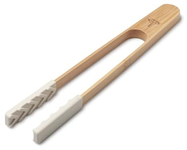 Zeal Bamboo & Silicone Kitchen Tongs – Non-Scratch, Heat Resistant, Easy Grip Cooking & Serving Tongs, 25cm (Cream)