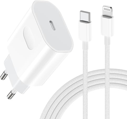 iPhone Schnellladegerät und Ladekabel 25W Ladegerät mit 2m Schnellladekabel Lightning für iPhone 14 13 12 11 Pro Max Plus Mini XS XR X SE 8 6 USB C Netzteil Stecker Adapter Fast Charger
