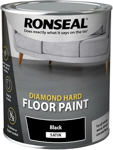 UHR Ron-seal Diamond Hard Floor Paint Black Satin, Superior Protection, Scuff & Scratch Resistant, Professional-Grade Finish for Interior Wood, Stone, and Concrete Floors 750ml