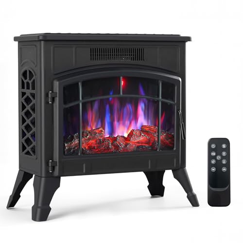 INMOZATA Electric Fire Stove Free Standing Electric Fires with 12LED Flame Effect & 5 Flame Speed, 3 Heater Modes 900W/1800W/ECO, Tip Over & Overheat Protection, Child Lock Function, Remote Control