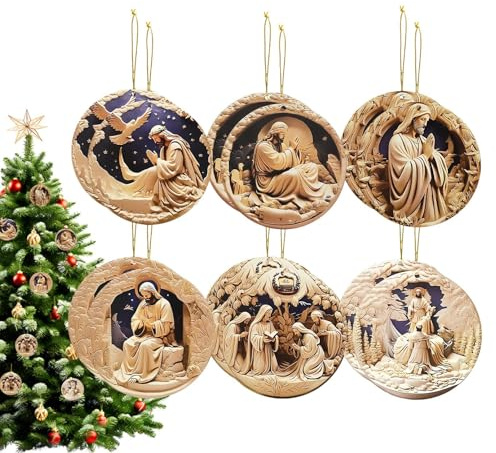 dzqad Christliche Weihnachts Ornamente,12-Teiliger Weihnachtsschmuck Aus Holz - Christliche Jesus Deko für Wand Baum Auto Innenspiegel Hochzeit Zuhause Wohnzimmer Schlafzimmer,Für Schule Rückspiegel