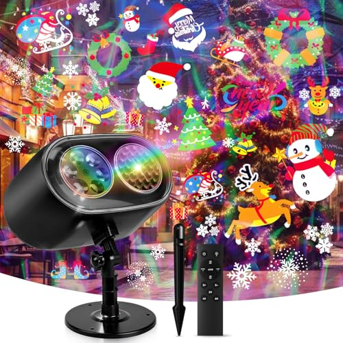 Charmofun 2 in 1 Projektor Weihnachten Aussen, Weihnachtsprojektor Outdoor mit 2.4GHz Fernbedienung für Bildwechsel, Timer, 12 Mustern 8 Wasserrippel, IP65 Halloween Projektorfür Outdoor Fenster