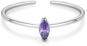 Stfery Bague ouverte en or blanc 18 carats avec améthyste marquise en or véritable, solitaire et pierre précieuse empilable personnalisée pour femme, 8, Métal, Améthyste