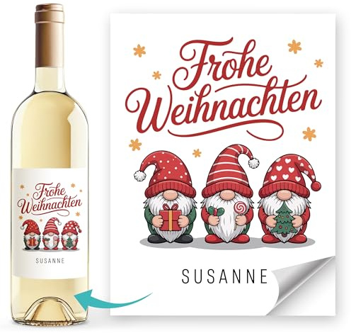 SpecialMe® Weinetikett Frohe Weihnachten Wichtel personalisierbar mit Name Flaschenetikett – XMAS Deko für Flaschen Weiss unisize