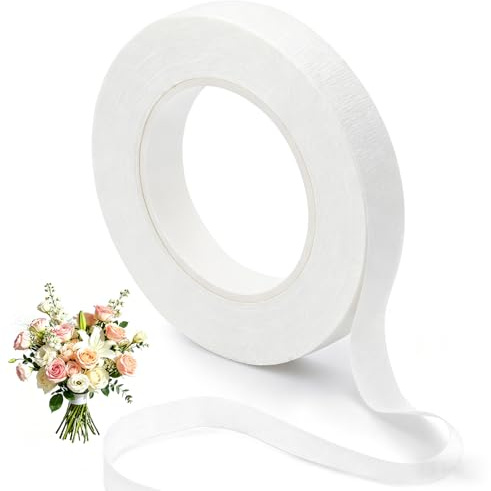Doxiru 1 Stück Weiß Floristenband 12mm Breit 27 Meter für Bouquetumwicklung | Wasserfestes Floristenkrepp Blumenband in Weiß, 27 Meter für Sträuße, Brautsträuße, Korsagen und DIY Bastelprojekte