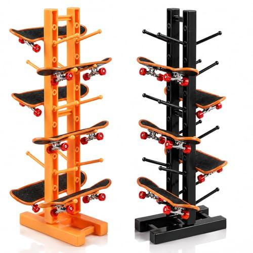 2 Stück Finger Skateboard Ausstellungsständer Lagerregale für 10 Mini Finger Skateboards, Griffbrett Sammel Organizer, Kompatibel mit Tech Deck (1 Schwarz + 1 Weiß)