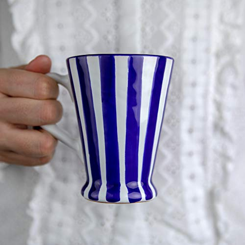 City to Cottage® Cerámica en Azul Marino a Rayas | Hecha y Pintada a Mano | Taza Tazón con Grande Asa para Café Té Latte | Regalo