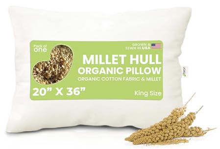 Bean Products King Bed Pillow for Sleeping – Organic Millet Fill with Organic Cotton Fabric, Soft Head Pillow – Eco-Friendly, Breathable, and Durable Sleep Aid - Made in The USA, 20 x 36