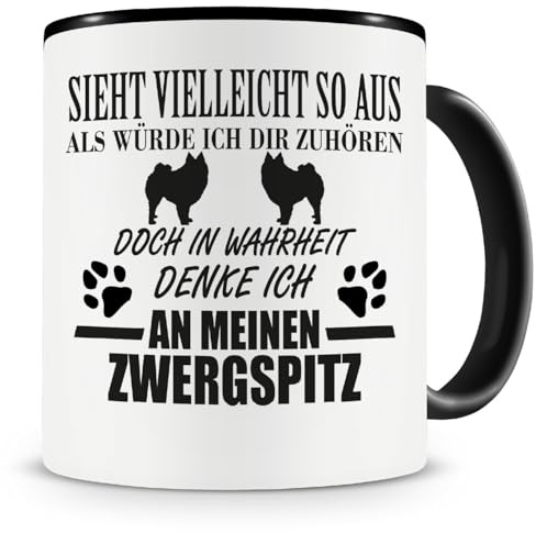 Samunshi® Ich denke an meinen Zwergspitz Hunde Tasse Kaffeetasse Teetasse Kaffeepott Kaffeebecher Becher 300ml schwarz