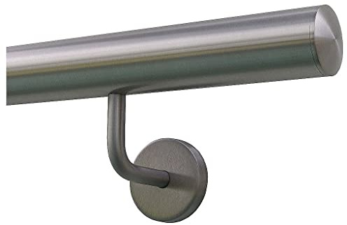 TIBU Handlauf Geländer Edelstahl Ø 42,4 mm - Länge 180 cm - Ende leicht gewölbte Kappe und gewinkelte Halter - Rostfrei für Außen und Innen