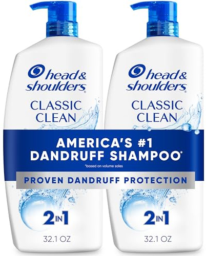 Head & Shoulders Anti-Dandruff Shampoo and Conditioner with 1% Pyrithione Zinc, Classic Clean 2-in-1 Twin Pack, Fresh Scent, Flake Control, Scalp Care, Color-Safe, 32.1 fl oz Each