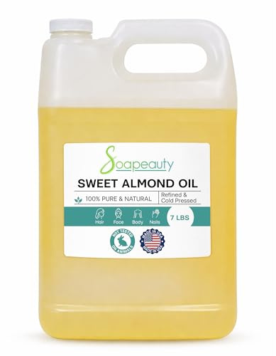 Soapeauty Sweet Almond Oil Cold Pressed Refined | 100% Pure Sweet Almond oil Available in Bulk | Carrier for Essential Oils, Almond oil for Skin, Face, and Hair, Soap Making | 7 Lb
