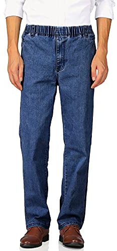 Soojun Mens Casual Loose Fit Elastic Waist Jeans Denim Pants, Indigo, 38W x 30L
