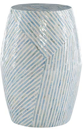 Linon Tylin Ivory and Blue Capiz Drum Accent Table