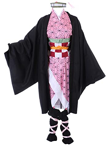Kawaii-Story MN-194 Nezuko Kamado nero rosa giapponese Kimono set da 10 pezzi costume da donna Cosplay (XL)