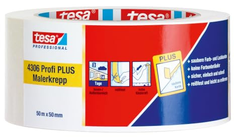 tesa 4306 Profi PLUS Malerkrepp 50 m × 50 mm chamois schwach gekreppt 6 Stk