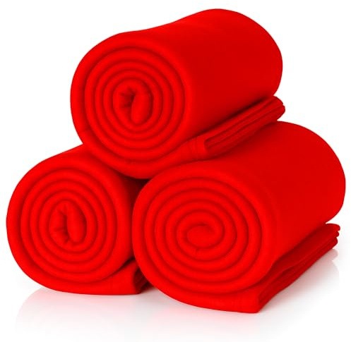 ALCLEAR A3R Fleecedecken Set, 3 Stück rot, 130x160 cm, über 200 g/m² | Oeko-Tex zertifiziert, weiche Sofadecke, Wohndecke, Picknickdecke und Überwurf, fusselfrei, pflegeleicht, warm