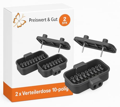 2 STK Verteilerdose 10-polig Anhänger 13 x 8 cm für 8 4-polige Stecker | Anhängerdose und Anschlussbox als spritzwassergeschützte Klemmdose für Wohnmobile, Pkw, LKW, Traktoren, 6V 12V 24V