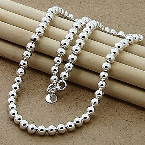 DarryDooly 925 Sterling Silver 6mm Smooth Beads Ball Chain Necklace For Women Trendy Wedding Engagement Jewelry Gift