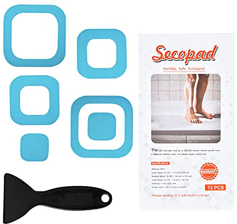 Secopad Non-Slip Bathtub Stickers, 36 PCS Safety Bathroom Tubs Showers Treads Adhesive Decals Scraper (Blue)