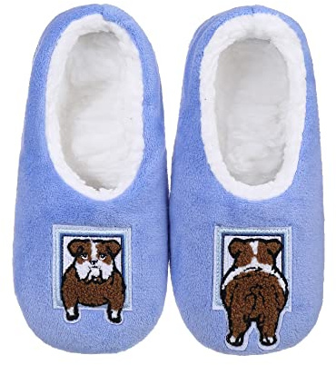 ZYZX Zapatillas de Bailarina de Casa para Mujer con Forro de Sherpa para Animales,Zapatillas con Suela Suave de Estar por Casa ,Patrón Bulldog