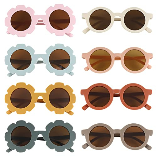 Dacitiery 8 Pcs Kids Sunglasses,Cute Sunflower Glasses, Round Sun Glasses
