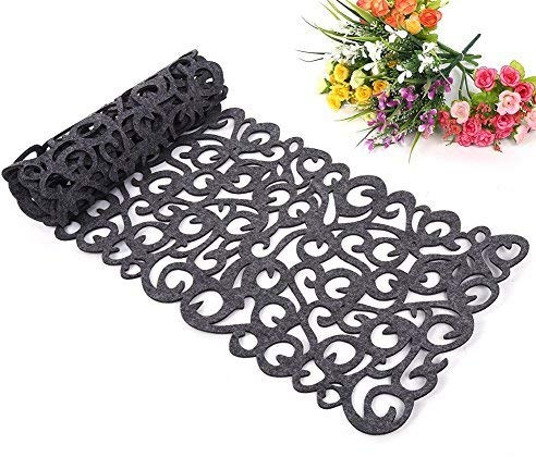 ANKROYU Filz Tischläufer, Rechteckig Filz Tischdecke, modern tischlaeufer mit Durchbrochenen Blumen, wiederverwendbar Anti Rutsch Tischunterlage für Ihr Esszimmer Dekoration, 102 x 29 cm (Grau)