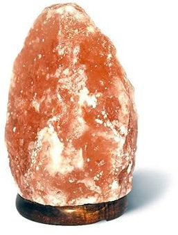 Lampada di Sale Rosa dell'Himalaya naturale forma Grezza, con base in legno e completa di lampadina (Peso 4/5 KG)