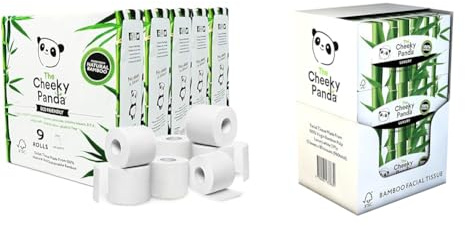 The Cheeky Panda Bamboo Toilet Rolls Bulk Buy – 45 Rolls (5 Packs of 9) | 3 Ply Toilet Paper & Bamboo Facial Tissues Box Multipack | 12 Boxes (960 Tissues)