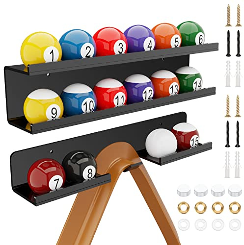 Cosmos Acryl Billard Ball Lagerregal Set Pool Wandhalterung Rack Pool Zubehör Wandhalter für 16 Bälle in Billardzimmer Bar (Solid Black)
