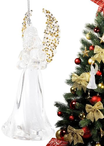 Engel Ornament | Klarer beleuchteter 3D-Weihnachtsengel-Anhänger aus Acryl mit Kristallflügeln,Dekorative Engel-Ornamente für den Weihnachtsbaum, Elegante Hochzeits-Party-Dekoration Tsuchiya