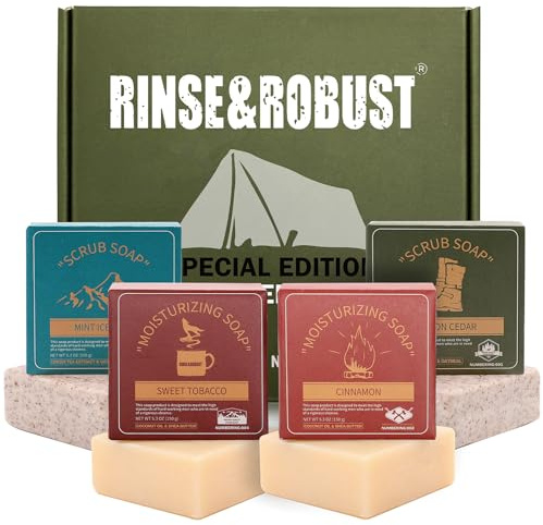 Mens Bar Soap 4Pcs Natural Soap Bar Set Cleansing Bar Moisturizing&Exfoliating Scrub Soaps Gift Set Travelling for Men Face Body Beard Wash 5.3 oz of 4 Bars Valentines Gifts for Him Christmas