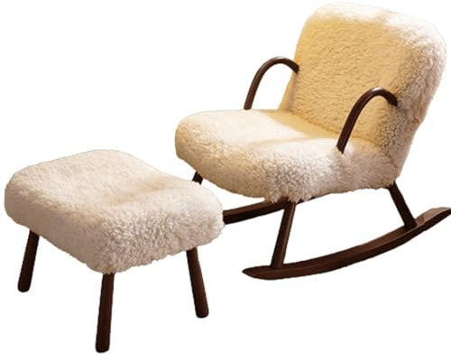 YVYKFZD Bequemer Schaukelstuhl für das Kinderzimmer, gepolsterter Schaukelsessel, Schwingsessel aus Massivholz mit hoher Rückenlehne, zum Stillen von Babys, Lesen, Tragfähigkeit 140 kg (Color : Beige