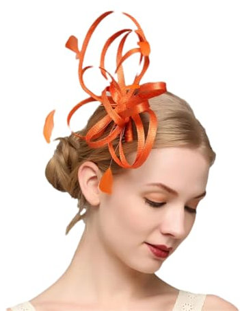 Niiyyjj Damen Fascinator Hüte Fascinatoren für Frauen Elegante Fascinatoren für Hochzeiten Derby Hut Frauen, Orange, Einheitsgröße