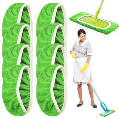 Baxcdyswe 8 StückTücher Wiederverwendbare für swiffer feuchte bodentücher, swiffer flachmopptuch, Waschbare Nachfüllpacks für Nass- und Trockengebrauch Waschbaren Mikrofaser Pads (Grün)